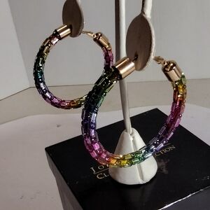 Guess Colorful Pink Blue Yellow Hoop Earrings Nwot